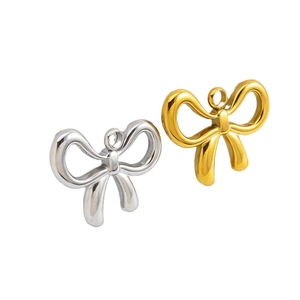Polished stainless steel bow pendants in gold and silver finish for DIY jewelry