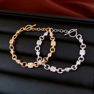 Toggle Clasp Bracelet Copper Cubic Zirconia Square Geometric Luxury Fashion Jewelry For Women Elegant Jewelry Gift