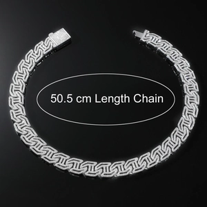 Iced out silver H-letter hollow cuban chain necklace with 50.5 cm length indicator