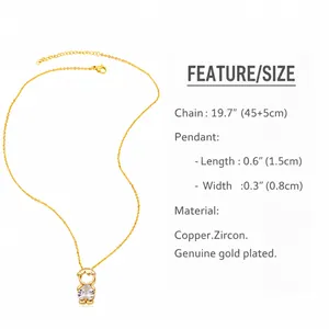 Tableau des tailles montrant la chaîne de 45+5cm et les dimensions du pendentif