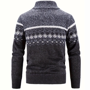 Cardigan en maille pour hommes avec col montant, doublure polaire et motifs géométriques