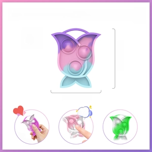 Mini tulip pop fidget toy detail showing dimensions 55mm by 45mm and weight of 7 grams