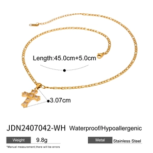 Hypoallergenic gold stainless steel cross pendant necklace with 45cm adjustable chain