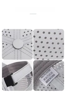 Detailed views of gray quick-dry baseball cap features breathable perforated holes and adjustable buckle