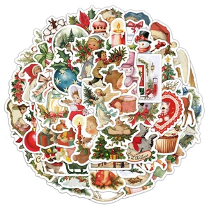 50 pieces of vintage Christmas stickers with Santa and reindeer for festive gift decoration