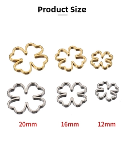Detailed size guide for 18k hollow clover pendants in 12mm, 16mm, and 20mm diameters