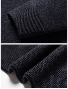 Detail of ribbed cuffs and soft knitted fabric texture on a premium men's sweater