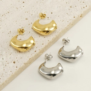 Boucles d'oreilles clous en forme de C en acier inoxydable doré et argenté poli