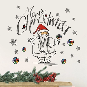 Removable PVC Christmas wall sticker featuring Santa Claus, colorful candy and snowflakes