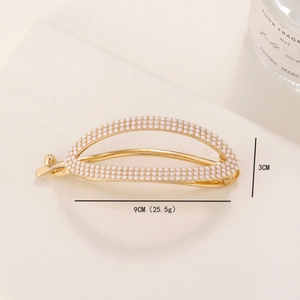 Champagne gold banana hair clip with four rows of pearls, 9cm minimalist metal hair claw