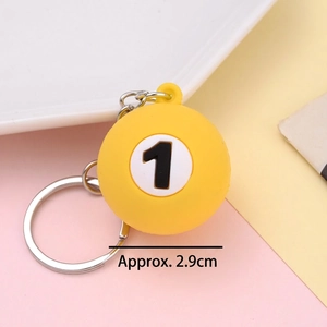 Yellow billiard ball keychain with number one, 2.9cm diameter on silver ring