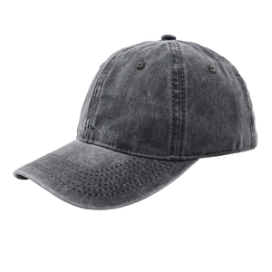 Detail view of washed cotton canvas baseball cap with vintage distressed texture