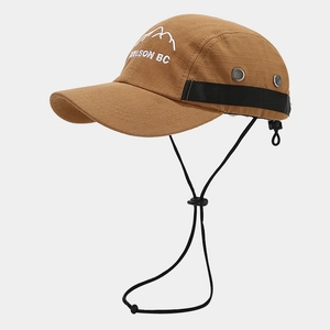 Outdoor Functional Five Panel Camper Hat Quick Dry Ripstop Cap With Windproof Cord Mountain Embroidery Adjustable For Hiking
