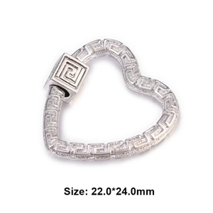 Silver heart pendant with Greek fret pattern and zircon inlay for DIY accessories