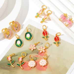 Handmade enamel flower pendants with tulip and rose designs for jewelry making