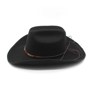 Classic black wool felt cowboy hat with 9.5cm wide brim and studded leather band decor