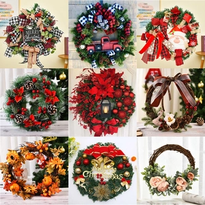 30cm Christmas wreaths collection with pine cones berries and vintage truck ornaments