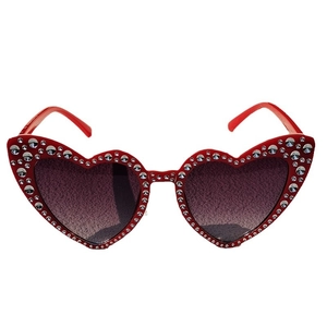 Fashionable red heart-shaped sunglasses for girls with rhinestone accents and grey lenses
