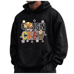 Schwarzer Fleece-Hoodie mit Cousin Crew Puten-Print und praktischer Kängurutasche