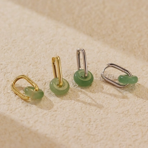 Boucles d'oreilles S925 en argent sterling et aventurine verte Ping'an Kou