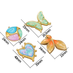 Size details of butterfly, heart, and leaf enamel pendants for DIY jewelry making