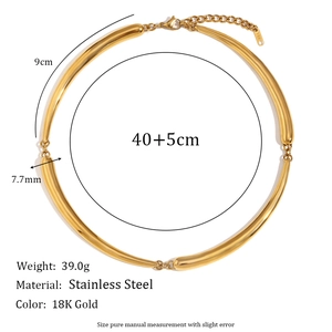 18K gold plated stainless steel bamboo link choker necklace with extension chain for women