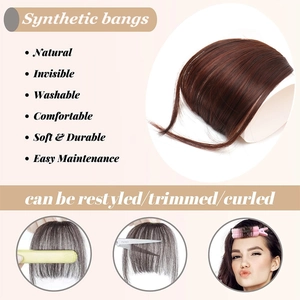 Natuurlijke synthetische pony met bakkebaarden in bruin, wasbaar en restylebaar haar