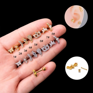 Butterfly Wing Mask Cartilage Stud Earrings Stainless Steel Micro Pave Zirconia Piercing Screw Ball Back Fashion