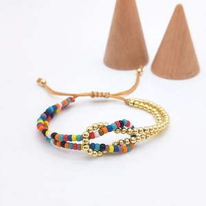 Handmade Woven Colorful Glass Rice Beads Bracelet 18K Gold Plated Copper Beads Bohemian Adjustable Multi Layer Bracelet Jewelry For Women