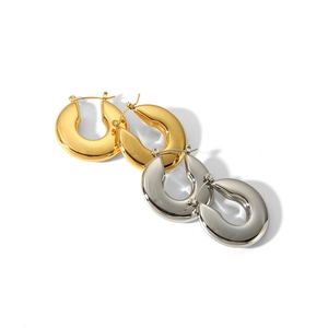 Polished 18k gold and silver U-shaped chunky hoop earrings for women in stainless steel