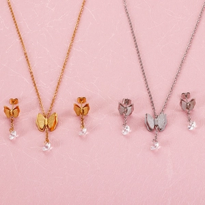 Schmetterling Halskette Und Ohrringe Edelstahl Mattiert Elegante Schmuck Mit Rundem Zirkon Für Frauen