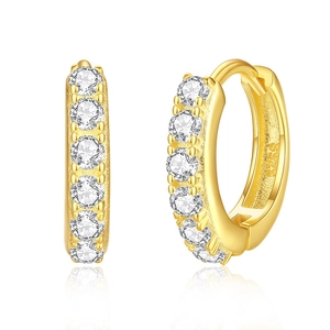 Minimalist S925 sterling silver gold plated hoop earrings with micro paved cubic zirconia