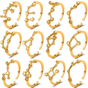 Vintage 12 Sternzeichen verstellbare goldene offene Ringe Set für Modeaccessoires