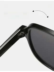 Detailed macro view showing the durable metal hinge of these black square sunglasses