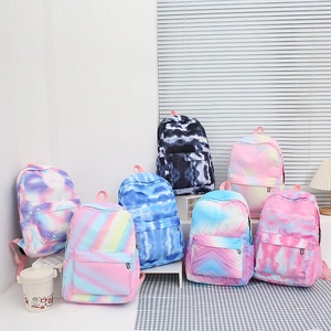 Tie Dye Gradient Backpack With Lunch Bag And Pencil Case Waterproof Nylon Large Capacity School Travel Bag For Students Teen Girls