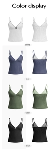 Detailed color display of polka dot camisole tops with bow accents in four shades