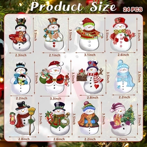 Size guide for 24pcs Christmas snowman wooden ornaments with 3.5 inch height dimensions