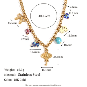 18K gold-plated stainless steel multi-pendant necklace with elephant and heart charms