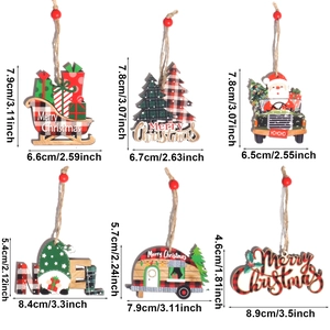 6-piece Christmas wooden pendant set with Santa truck and Noel tree for holiday decor