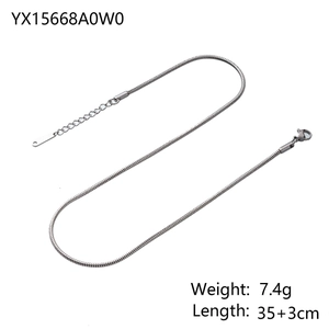 Detailed view of silver snake bone chain necklace with lobster clasp and size specs