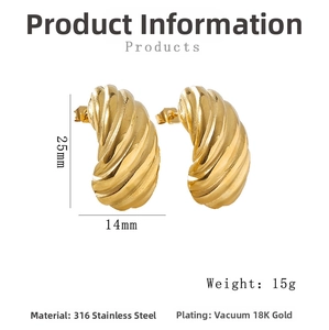 Detailed view of 18K gold-plated stainless steel earrings with textured wavy finish
