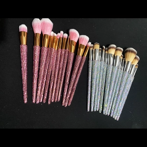 Set of 25 pink and silver bling rhinestone makeup brushes for face and eyes