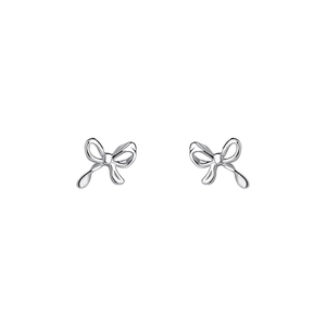 Minimalist S999 sterling silver bow knot stud earrings for women with polished finish