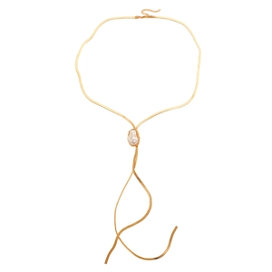 Goldene Schlangenkette mit weißer Barockperle und verstellbarem Verschluss für Damen
