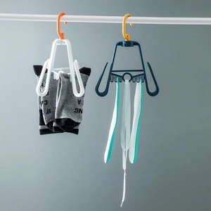 Rotating outdoor multi-hook drying rack for socks and small items in blue and white