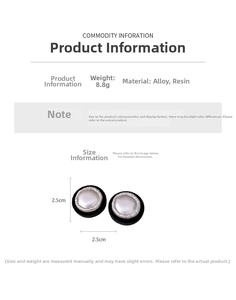 Detailed view of circular earrings showing 2.5cm diameter and 8.8g weight specifications
