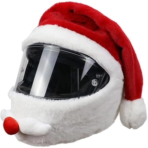 Santa Claus Motorcycle Helmet Cover Plush Red White Funny Christmas Decoration Outdoor Cycling Holiday Gear For Full Helmet