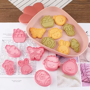 Ostern Ausstechformen 3D Presse Keksformen Kunststoff Cartoon Hase Ei Karotte Schmetterling Schaf Blume Zum Backen DIY