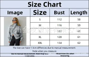Women's casual high neck sweatshirt size chart showing bust and length measurements