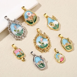 Vintage Monet Garden Flower Pendant Copper 18K Gold Plated Enamel Butterfly Zircon Retro Necklace Charm For Women